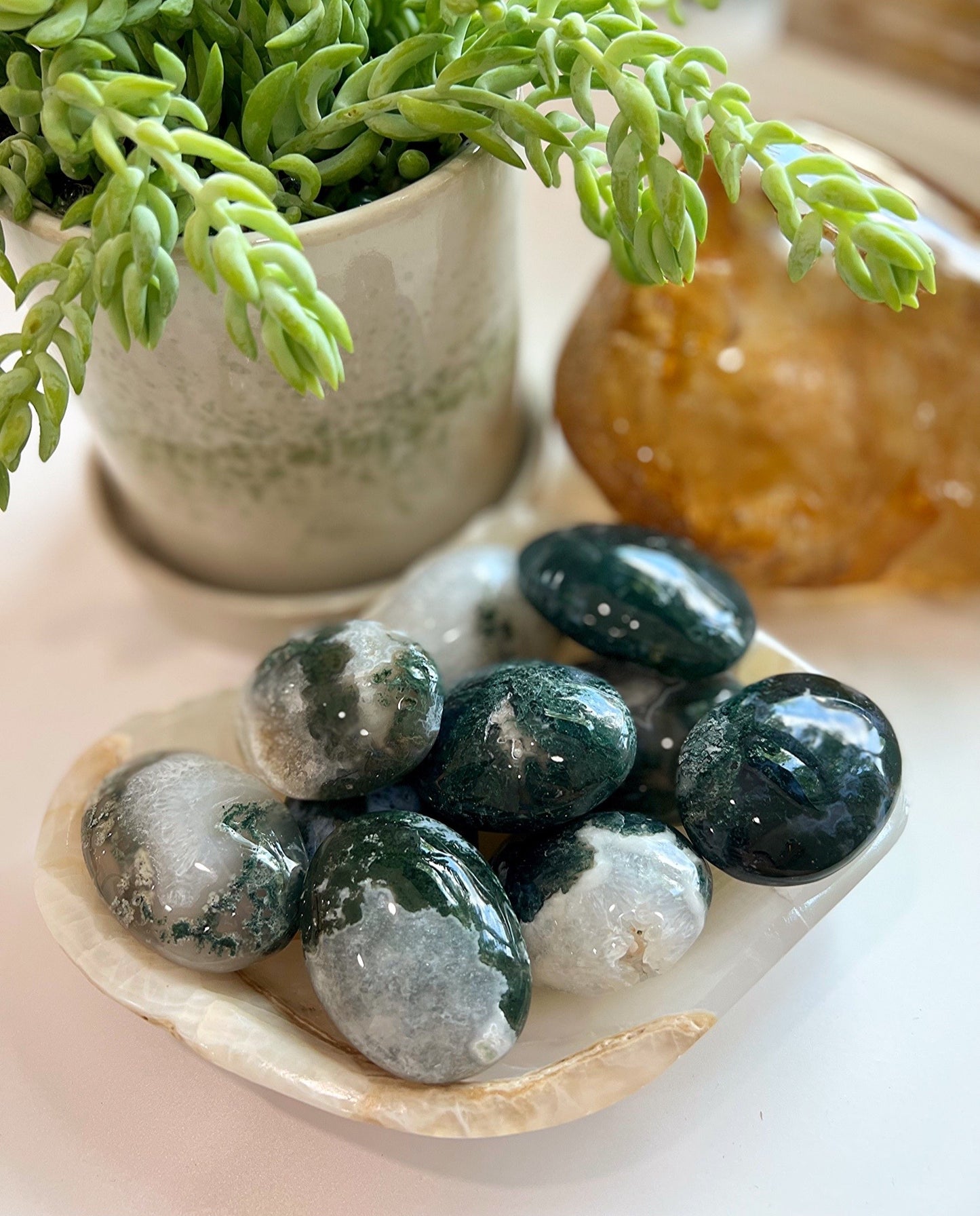 Moss Agate Palm Stone