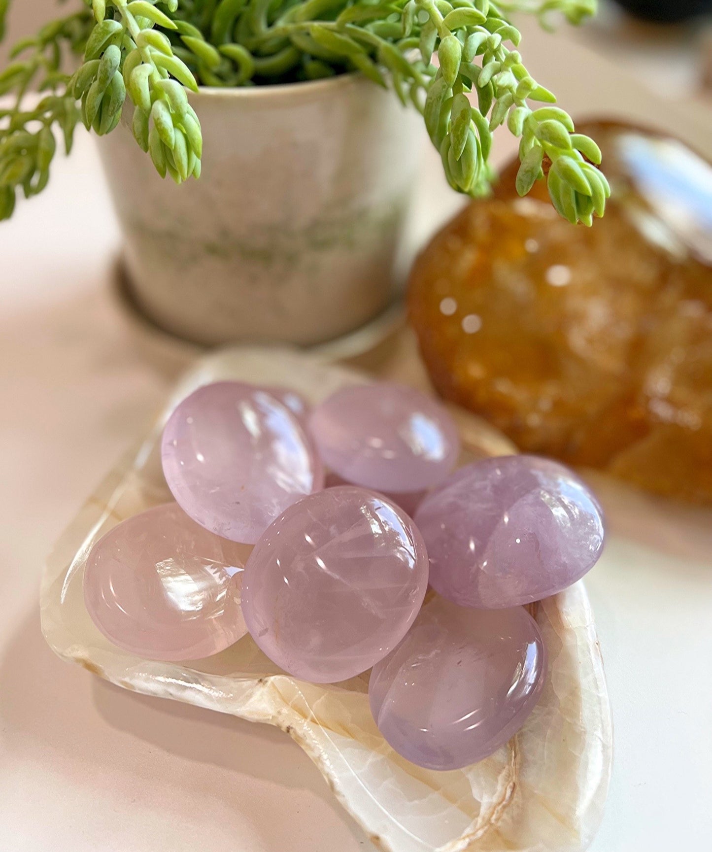 Lavender Rose Quartz Palm Stone